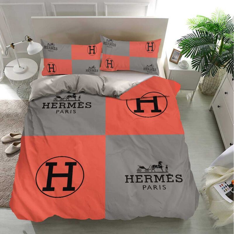Hermes Light Red Grey Luxury Brand Premium Bedding Set Bedspread Duvet Cover Set BS076