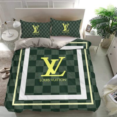 Louis Vuitton Dark Green Luxury Brand Bedding Set Duvet Cover BS072