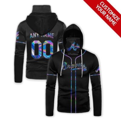 Atlanta Braves #00 3D Personalized Black Jersey Style Custom Number Name For Braves Fans Gaiter Hoodie GH0980