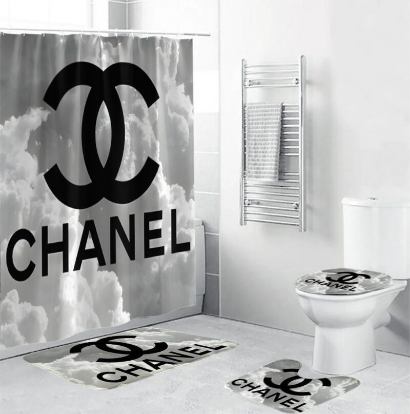Chanel Shower Curtain Black And White Cloud Luxury Bathroom Set BRS800