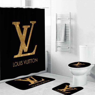 Louis Vuitton Shower Curtains Black Dark Beige Full Bathroom Sets BRS707