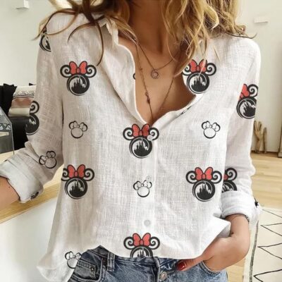 Cute Disneylland Mickey Minnie Pattern Women Casual Shirt Long Sleeve Casual Shirt Women Shirt