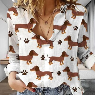 Dachshund Cute Women Casual Shirt Dachshund Women Shirt Cartoon Casual Shirt Dachshund Fan Gift