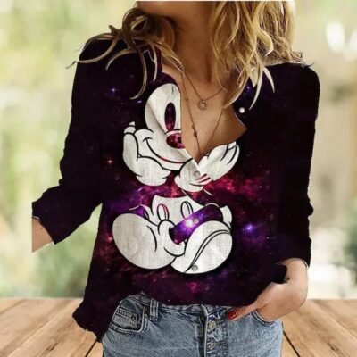 Disney Cute Women Casual Shirt Disney Casual Shirt Cartoon Casual Shirt Disney Fan Gift Mickey Shirt