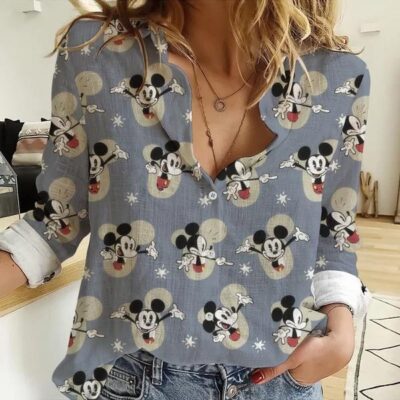 Mickey Mousecute Women Casual Shirt Mickey Women Shirt Cartoon Casual Shirt Disney Fan Gift Mickey Shirt