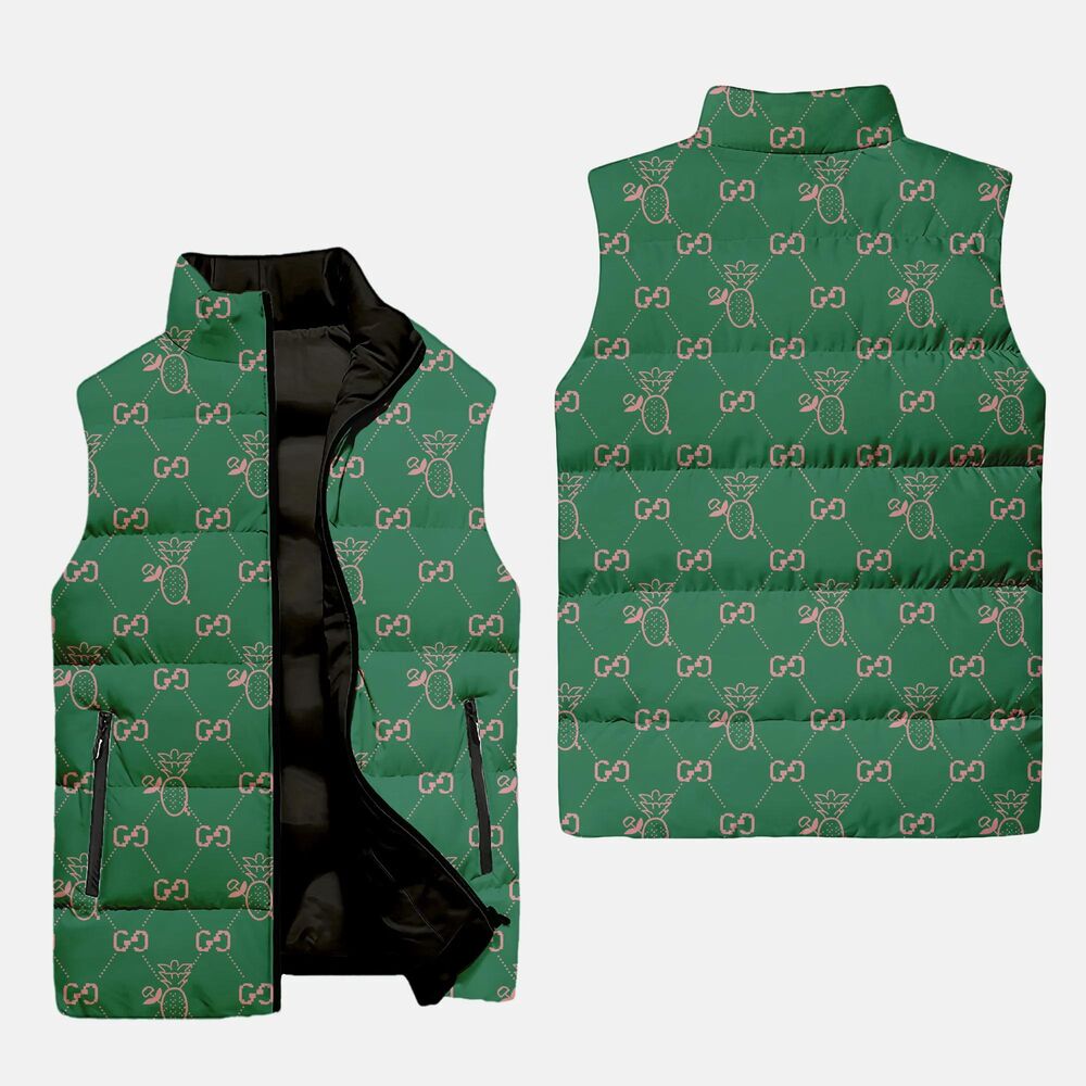 Gucci-Green-Pattern-Luxury-Brand-3D-Sleeveless-Down-Jacket Gucci Green Pattern Luxury Brand 3D Sleeveless Down Jacket