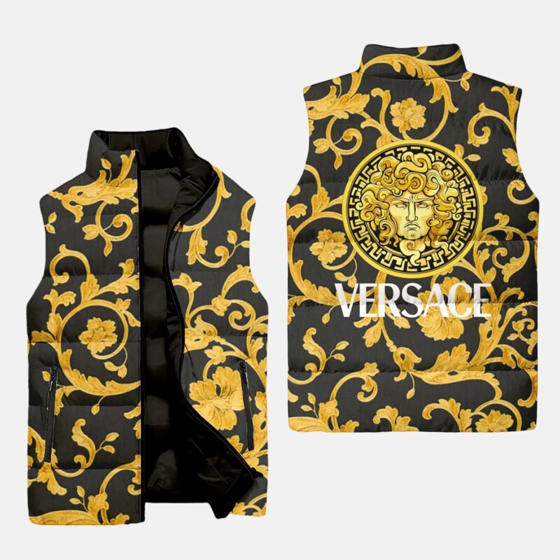 Versace Yellow Black Logo Luxury Brand 3D Sleeveless Down Jacket