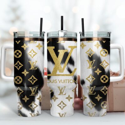 White Glitter LV 40Oz Skinny Stanley Tumbler KTB1144