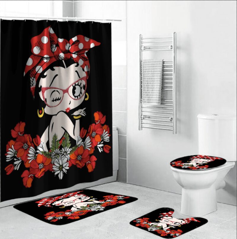 Cute Betty Boop With Red Bowknot Shower Curtain Sets