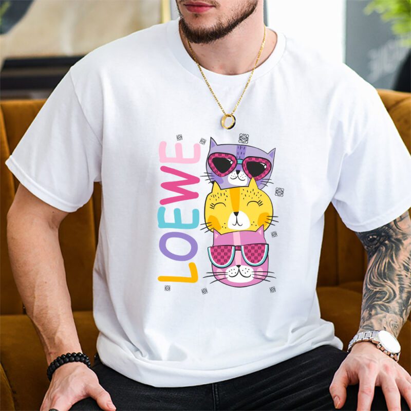 Cartoon Cats In Glasses Fruits Loewe Brand Unisex T Shirt Cotton Tee TAT6244 1