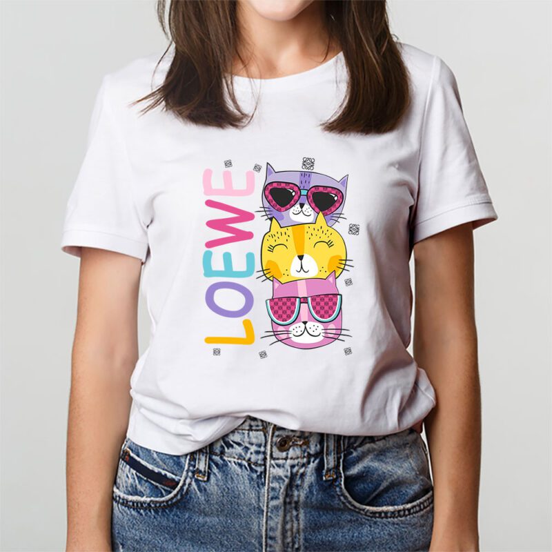 Cartoon Cats In Glasses Fruits Loewe Brand Unisex T Shirt Cotton Tee TAT6244 2