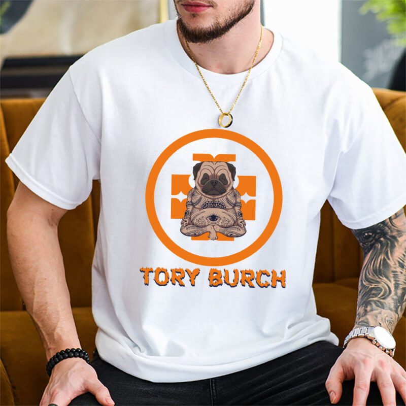 Cartoon Pug Dog Tory Burch Brand Unisex T Shirt Cotton Tee TAT6254 2