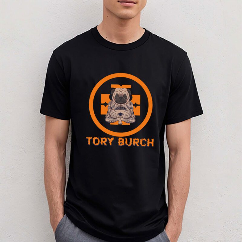 Cartoon Pug Dog Tory Burch Brand Unisex T Shirt Cotton Tee TAT6254 4