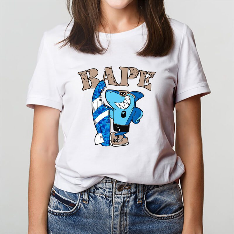 Cartoon Shark With Surfboard Bape Unisex T Shirt TAT5483 3