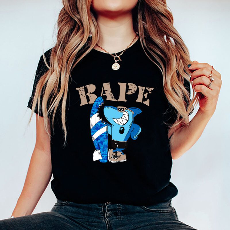 Cartoon Shark With Surfboard Bape Unisex T Shirt TAT5483 5