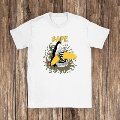 Cartoon Shark With Surfboard Bape Unisex T-Shirt TAT5485 1 Cartoon Shark With Surfboard Bape Unisex T Shirt TAT5485 1