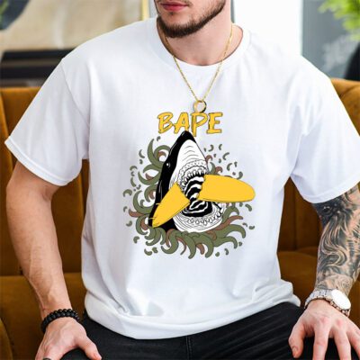 Cartoon Shark With Surfboard Bape Unisex T-Shirt TAT5485 2 Cartoon Shark With Surfboard Bape Unisex T Shirt TAT5485 2