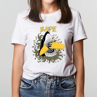 Cartoon Shark With Surfboard Bape Unisex T-Shirt TAT5485 3 Cartoon Shark With Surfboard Bape Unisex T Shirt TAT5485 3