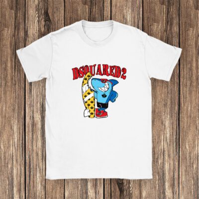 Cartoon Shark With Surfboard Dsquared2 Unisex T-Shirt TAT5486 1 Cartoon Shark With Surfboard Dsquared2 Unisex T Shirt TAT5486 1