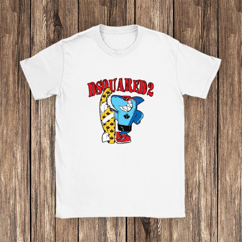 Cartoon Shark With Surfboard Dsquared2 Unisex T Shirt TAT5486 1