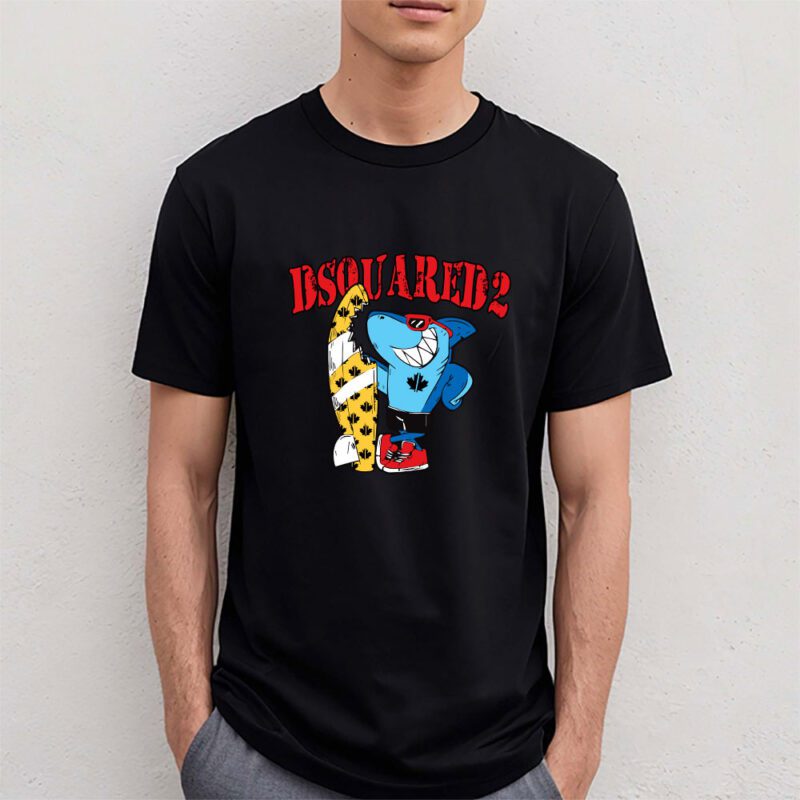 Cartoon Shark With Surfboard Dsquared2 Unisex T Shirt TAT5486 4