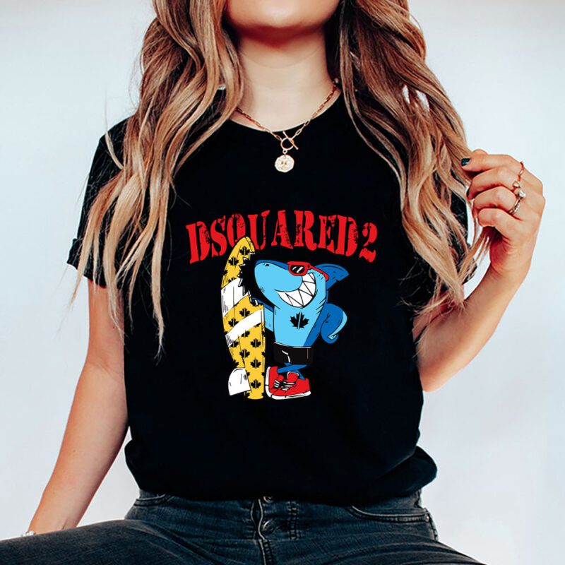 Cartoon Shark With Surfboard Dsquared2 Unisex T Shirt TAT5486 5