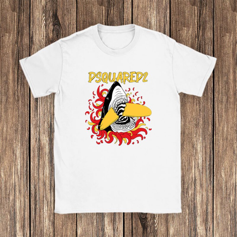 Cartoon Shark With Surfboard Dsquared2 Unisex T Shirt TAT5487 1