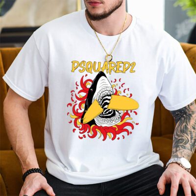 Cartoon Shark With Surfboard Dsquared2 Unisex T-Shirt TAT5487 2 Cartoon Shark With Surfboard Dsquared2 Unisex T Shirt TAT5487 2