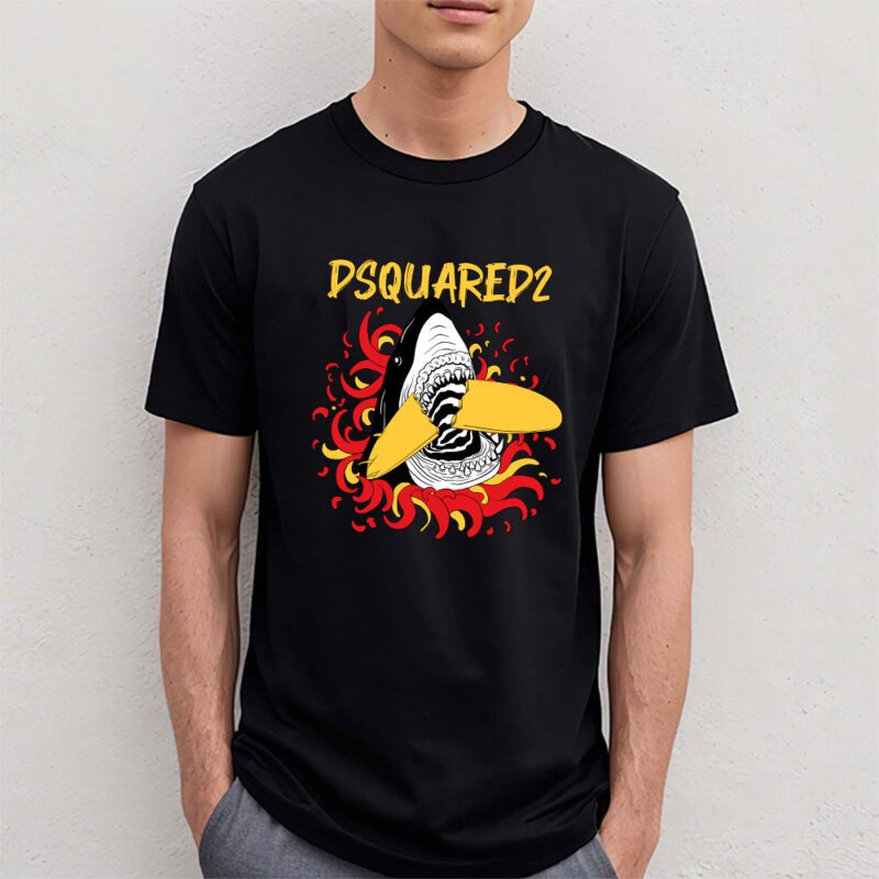 Cartoon Shark With Surfboard Dsquared2 Unisex T Shirt TAT5487 4