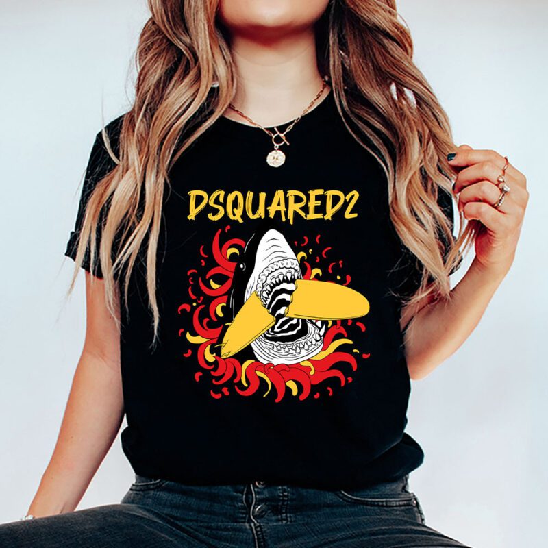 Cartoon Shark With Surfboard Dsquared2 Unisex T Shirt TAT5487 5