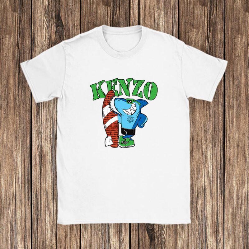 Cartoon Shark With Surfboard Kenzo Unisex T Shirt TAT5490 1
