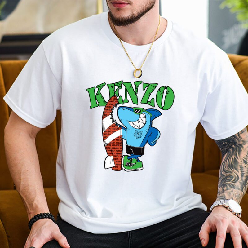 Cartoon Shark With Surfboard Kenzo Unisex T Shirt TAT5490 2