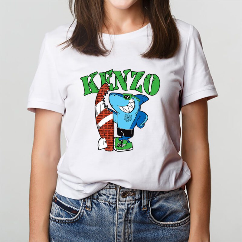 Cartoon Shark With Surfboard Kenzo Unisex T Shirt TAT5490 3