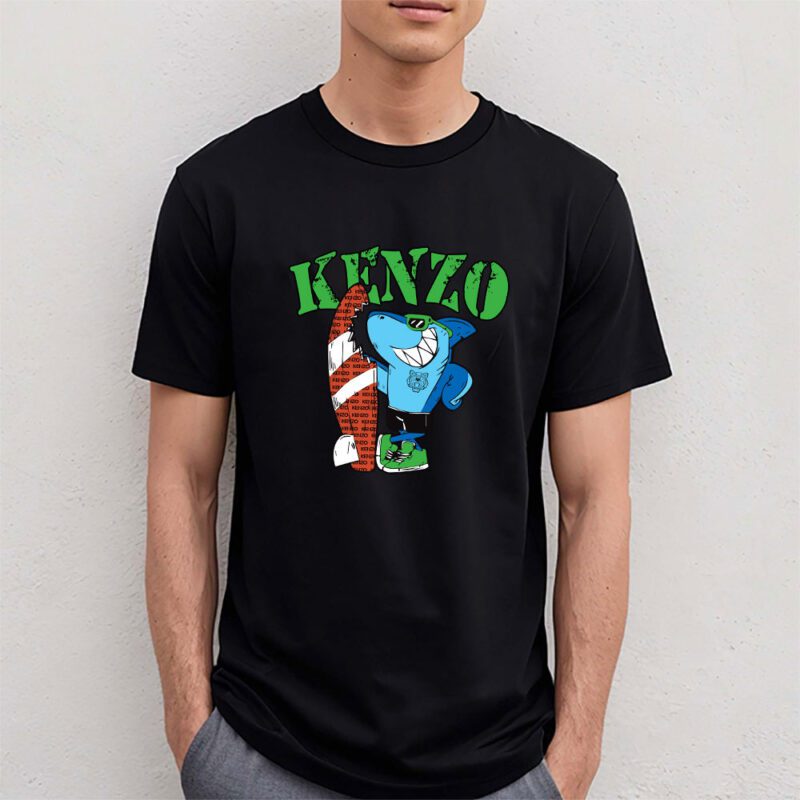 Cartoon Shark With Surfboard Kenzo Unisex T Shirt TAT5490 4