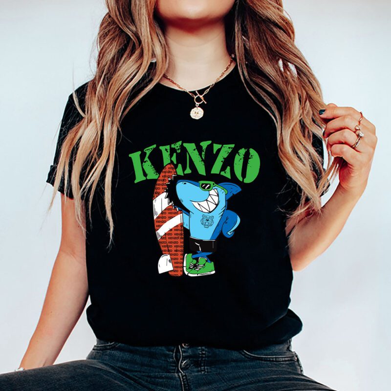 Cartoon Shark With Surfboard Kenzo Unisex T Shirt TAT5490 5