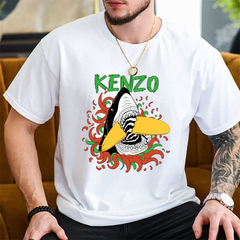 Cartoon Shark With Surfboard Kenzo Unisex T Shirt TAT5491 2