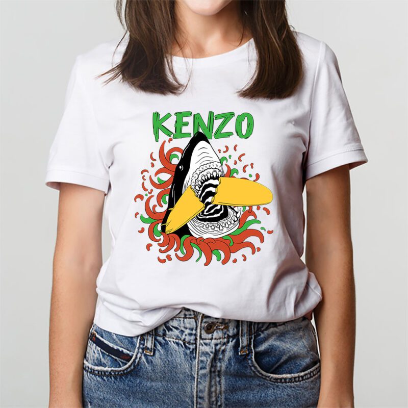 Cartoon Shark With Surfboard Kenzo Unisex T Shirt TAT5491 3