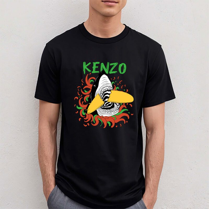Cartoon Shark With Surfboard Kenzo Unisex T Shirt TAT5491 4