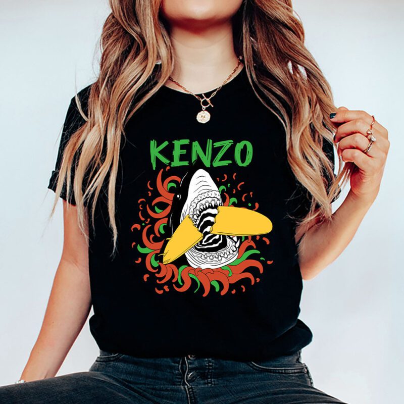 Cartoon Shark With Surfboard Kenzo Unisex T Shirt TAT5491 5