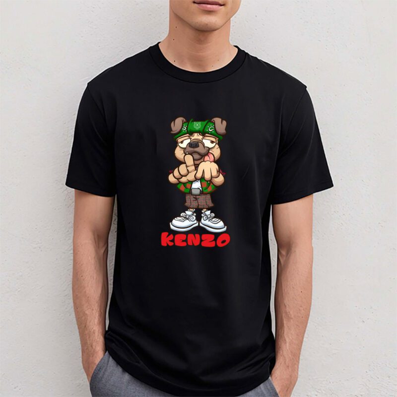 Cholo Pug Dog Making The Los Angeles Hand Sign Kenzo Brand Unisex T Shirt Cotton Tee TAT6252 4