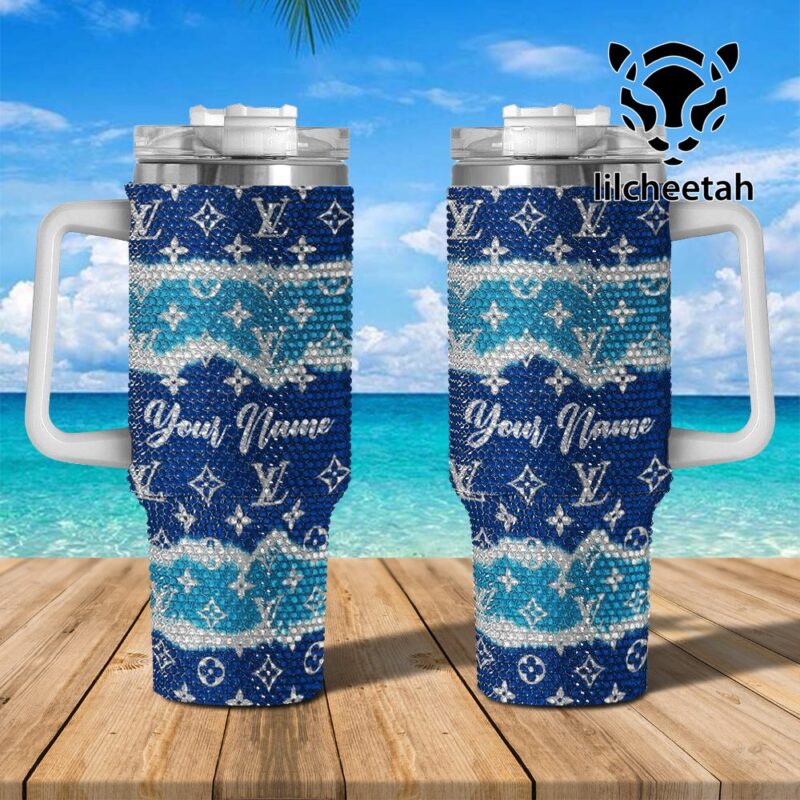 Louis Vuitton Brand Custom Rhinestone Diamond Stanley Quencher 40oz Stainless Steel Tumbler MST1027