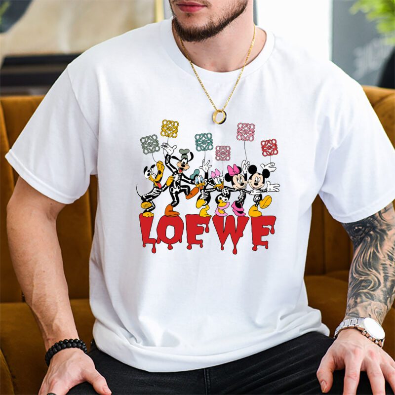Mickey And Friends Skeleton Halloween Loewe Unisex T Shirt Cotton Tee TAT10106 2