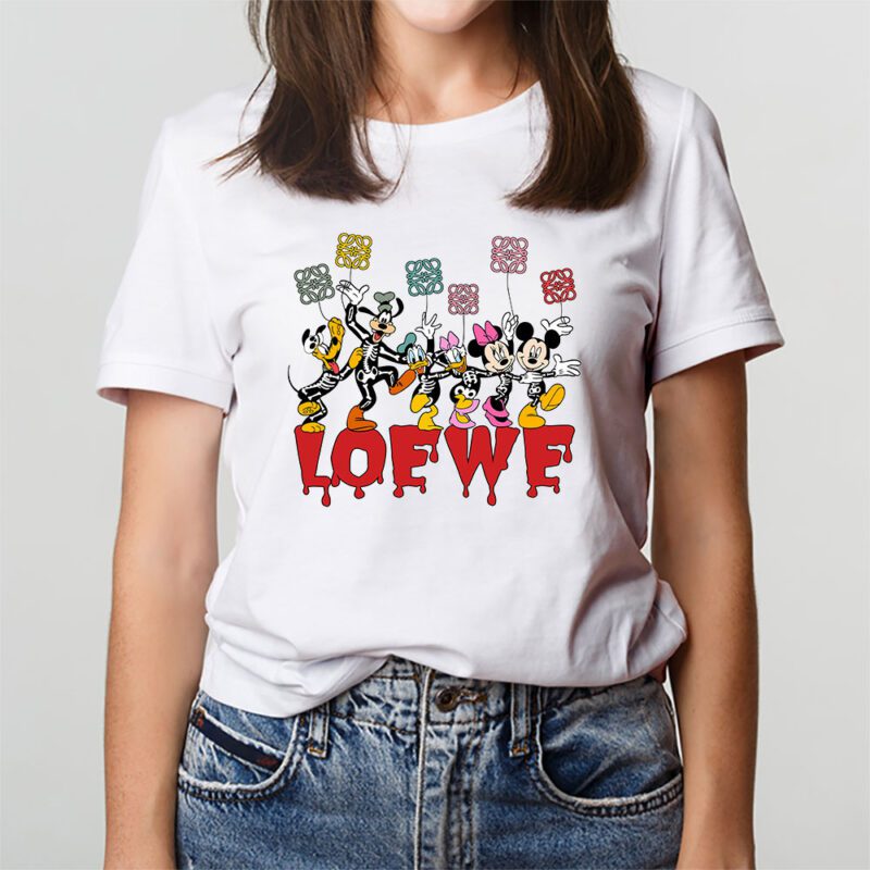 Mickey And Friends Skeleton Halloween Loewe Unisex T Shirt Cotton Tee TAT10106 3
