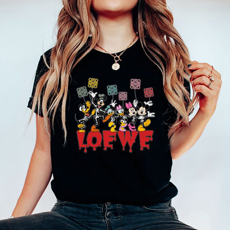 Mickey And Friends Skeleton Halloween Loewe Unisex T Shirt Cotton Tee TAT10106 5