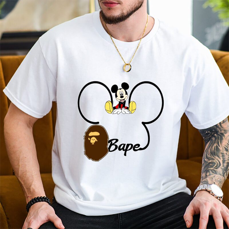 Mickey Mouse Bape Unisex T Shirt Cotton Tee TAT8238 2