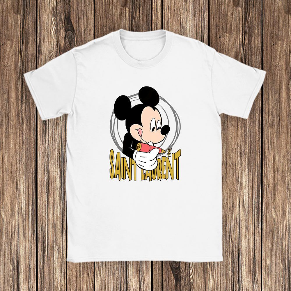 Mickey-Mouse-Saint-Laurent-Unisex-T-Shirt-Cotton-Tee-TAT8309-1 Mickey Mouse Saint Laurent Unisex T Shirt Cotton Tee TAT8309 1