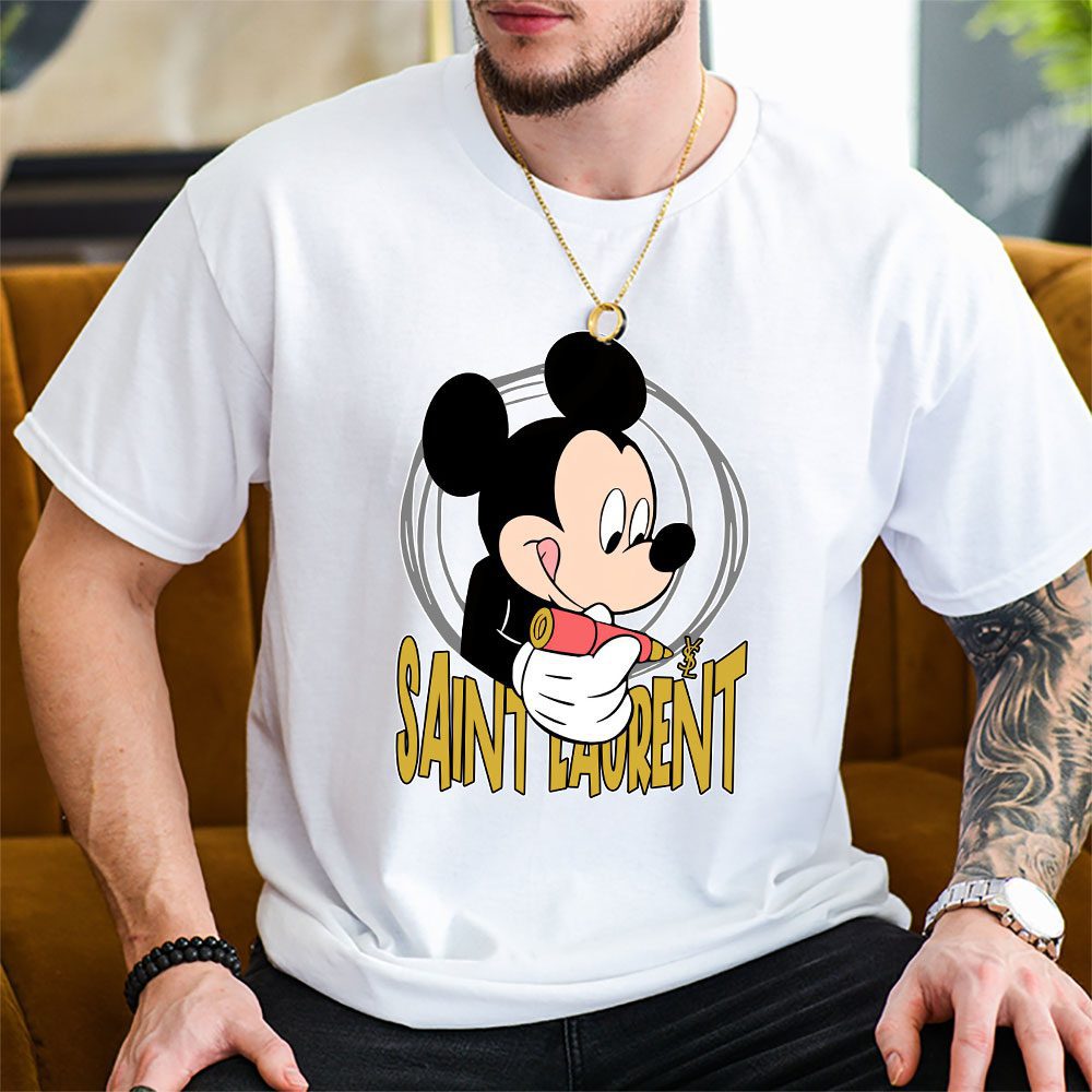 Mickey-Mouse-Saint-Laurent-Unisex-T-Shirt-Cotton-Tee-TAT8309-2 Mickey Mouse Saint Laurent Unisex T Shirt Cotton Tee TAT8309 2