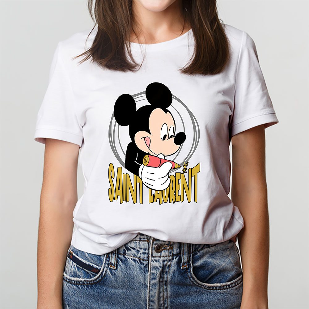 Mickey-Mouse-Saint-Laurent-Unisex-T-Shirt-Cotton-Tee-TAT8309-3 Mickey Mouse Saint Laurent Unisex T Shirt Cotton Tee TAT8309 3