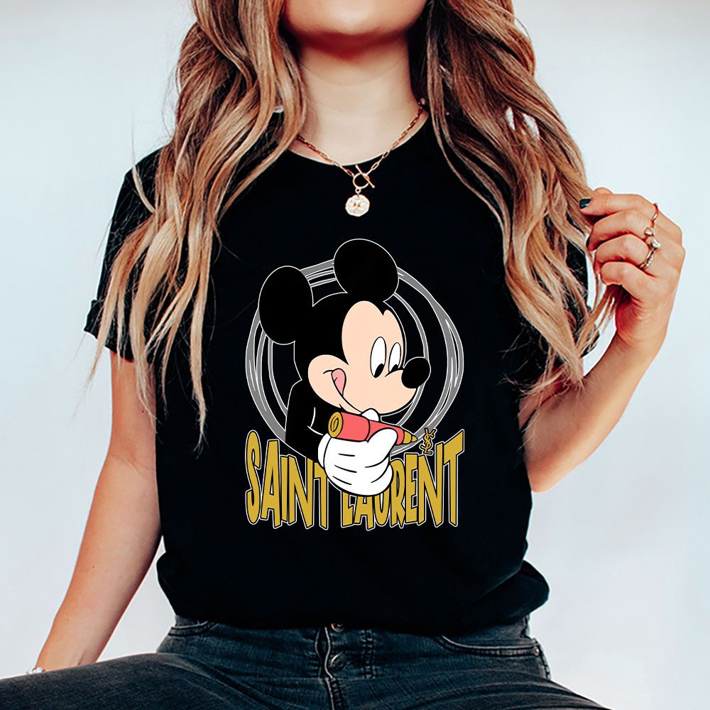Mickey-Mouse-Saint-Laurent-Unisex-T-Shirt-Cotton-Tee-TAT8309-5 Mickey Mouse Saint Laurent Unisex T Shirt Cotton Tee TAT8309 5