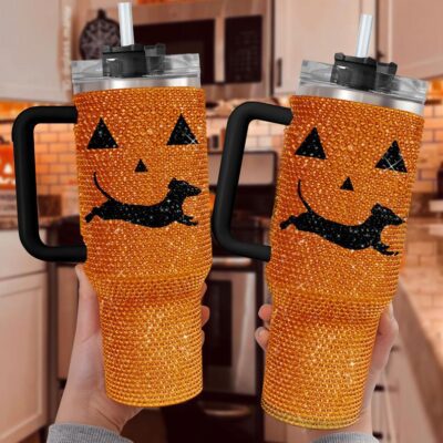 Personalized Dachshund Orange Pumpkin 40Oz Rhinestone Stanley Tumbler